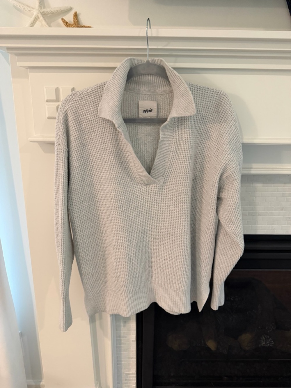 aerie | Sweaters | Aerie Cozyup Waffle Knit Polo Sweater